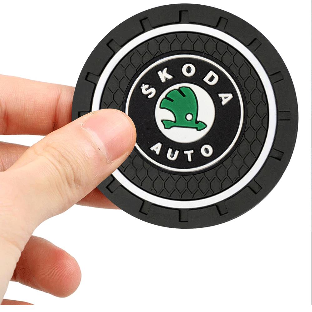 AAFM1 1/2/4Pcs Car Coaster Water Cup Mat Non-Slip Pad Accessories For Skoda Rapid Scala Kodiaq Fabia Kamiq Karoq Octavia 2 3 A5 A7 VRS