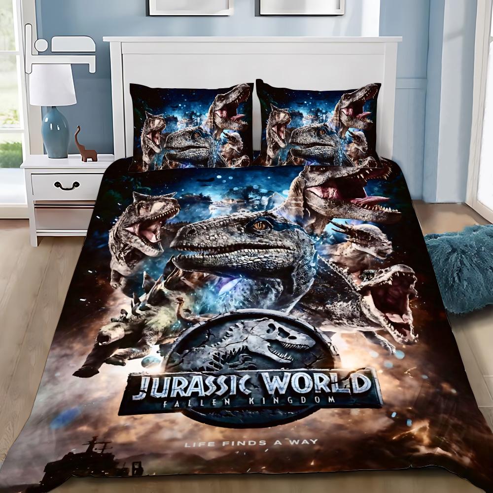 Hot J-Jurassic Dinosaur Park World Duvet Cover Pillowcase Dinosaur Bedding Set Adult Boy Girl Bedroom Decoration Single Double