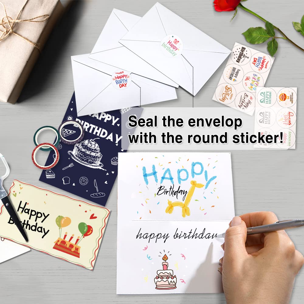 Feela Happy Birthday 40 Cute Patterned Cards with and Masking Perfect for Message Birthday Gift and Celebrations Cards, Envelopes, Stickers, Tape,