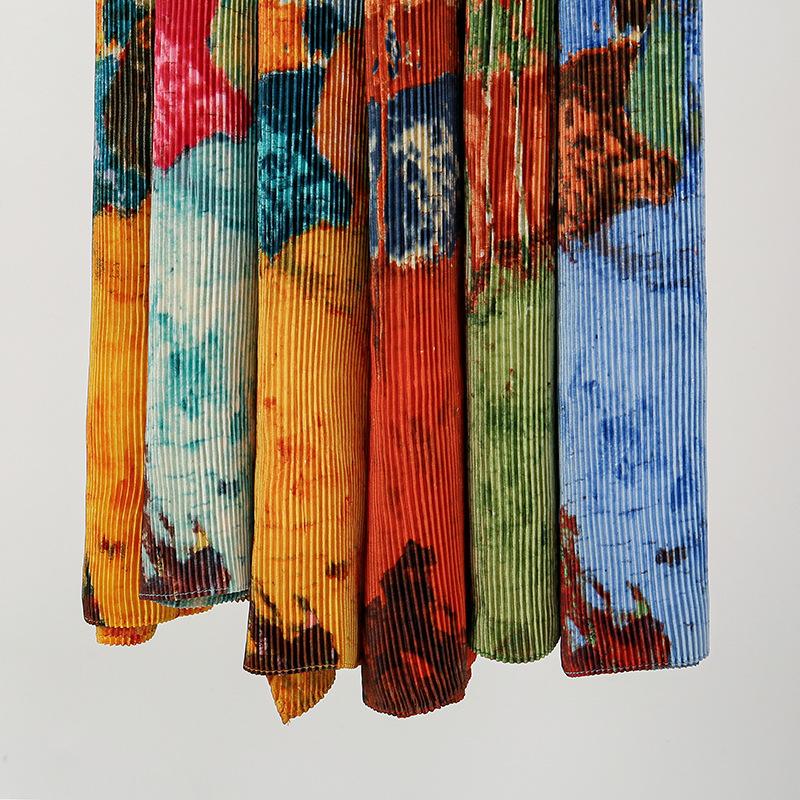 Art Print Wrinkle Pashmina Soft Satin Scarf Large Shawl Wrap