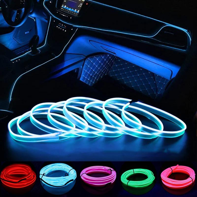 Полоска окружающего света для салона автомобиля, оптоволоконная атмосфера, неоновые светодиодные фонари, USB-вечеринка, декоративные лампы, полоска, авто, DIY, окружающий свет