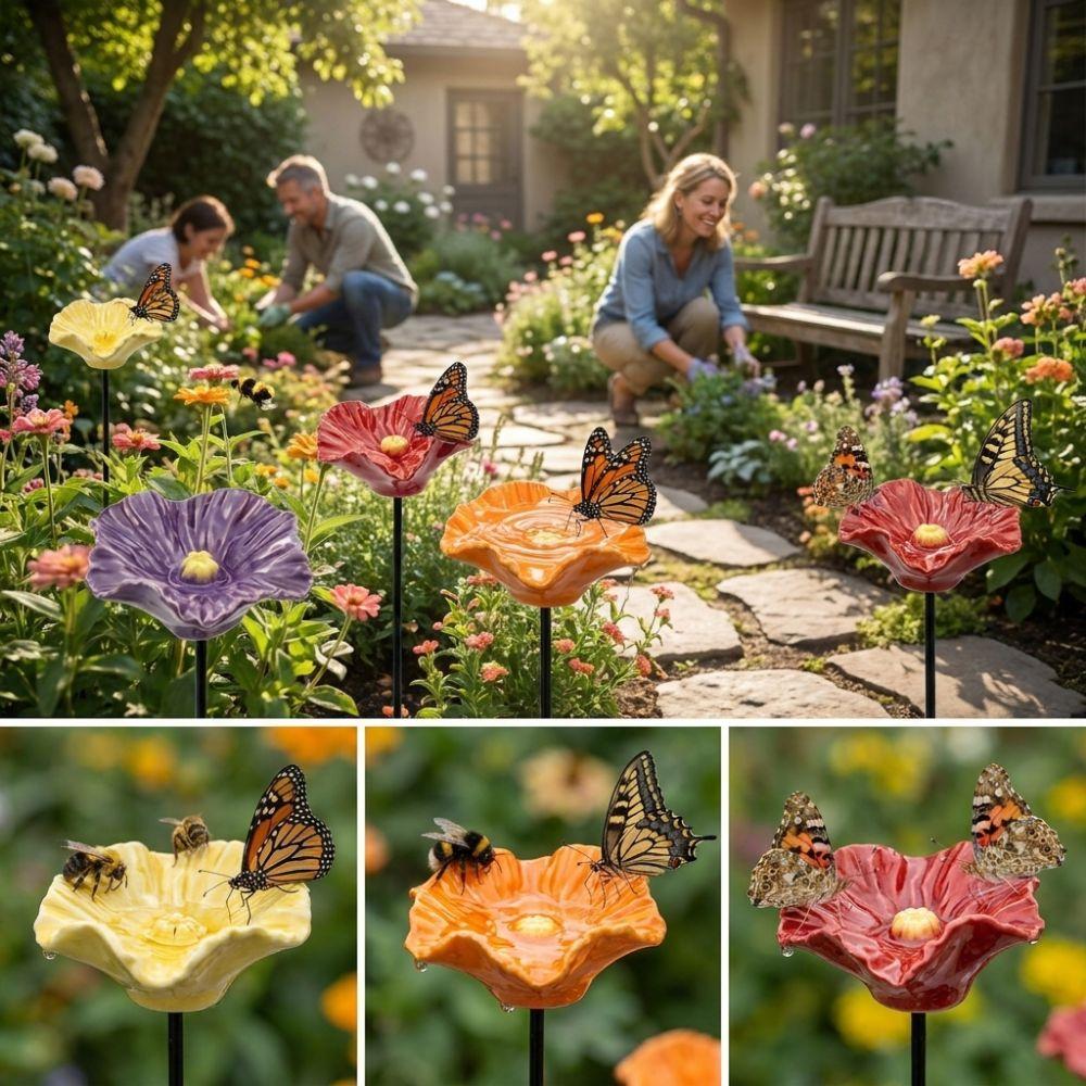 Resin Flower Bird Bath Stand Ground Insert Insect Drinking Water Bird Feeding Cup Lawn Patio