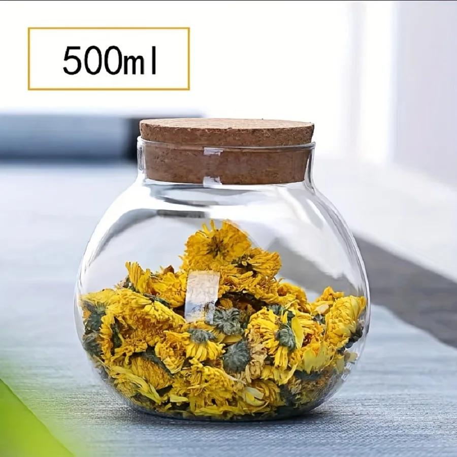1/3 шт. Контейнеры для хранения 500 мл. Пробковая стеклянная банка для чая с пробковой пробкой. Круглая герметичная банка для хранения продуктов. Кухонные органайзеры.