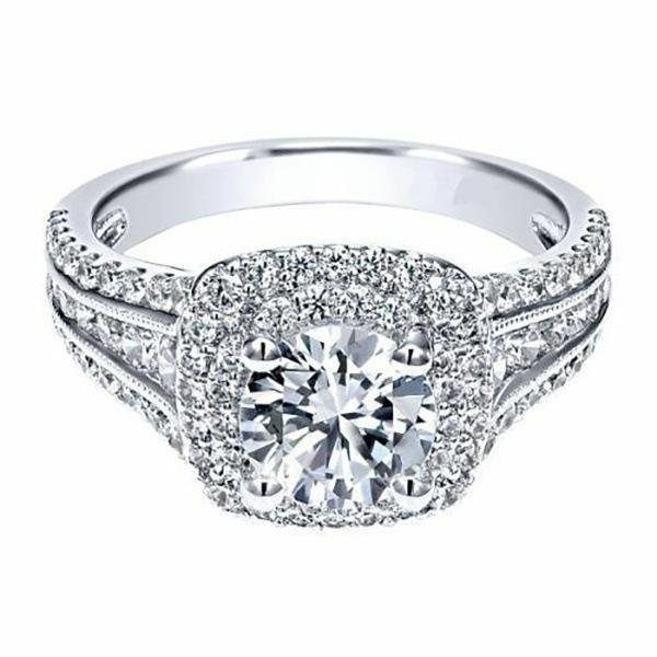 Simulation Diamond Ring, Luxury Full Set With Double-Layer Square Super Flash Zircon Platinum-Plated Jewelry.