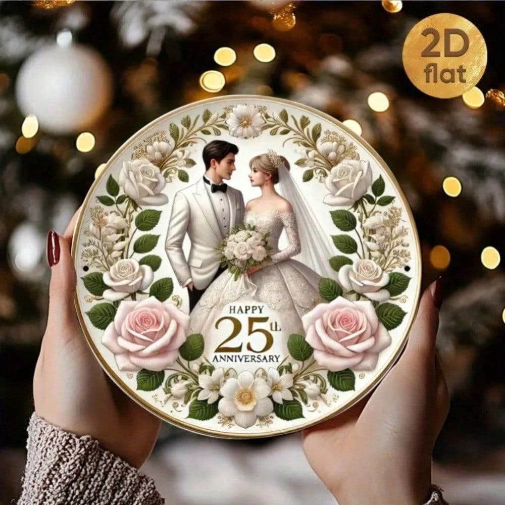 3D Металлическое Настенное Искусство Серебряная Свадебная годовщина 25-я Рустикальный 2D Декор Знак Для Дома Сада Патио Гостиной Спальни Внутри Снаружи
