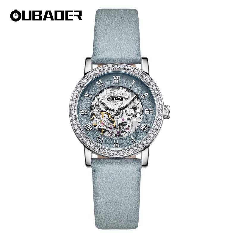 Женские повседневные механические часы OUBAOER с циферблатом с римскими цифрами, водонепроницаемый дизайн