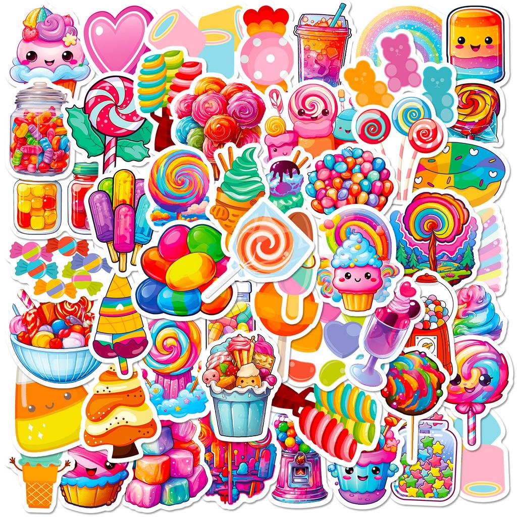 50 Stickers Colorful Candy Lollipop Dessert Personalized Diy Decorative Stickers Waterproof Stickers