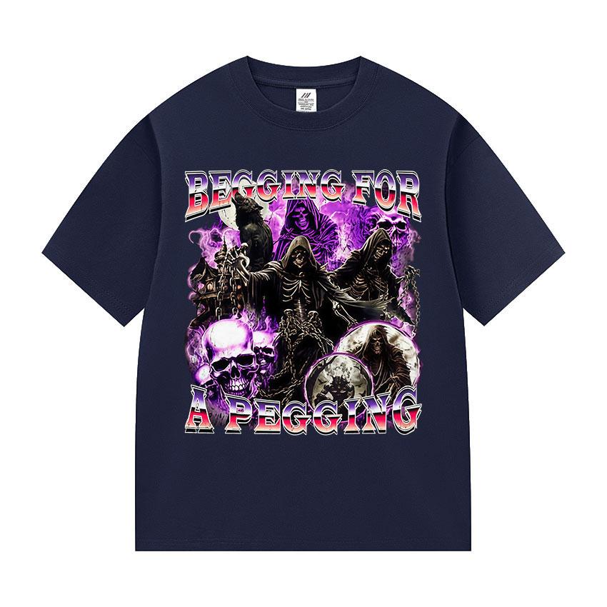 ПРОСЯЩИЙ ПЕГГИНГ Забавная футболка со скелетом Мужская винтажная готическая футболка с коротким рукавом Повседневные хлопковые топы Футболка Уличная одежда
