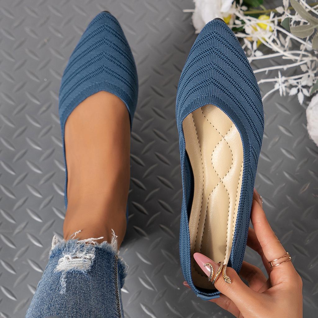 Women's Pointed Toe Flat Shoes Solid Color Knitted Slip On Shoes Casual Breathable Flats Women Flat Loafers Comfort Ladies Shoes