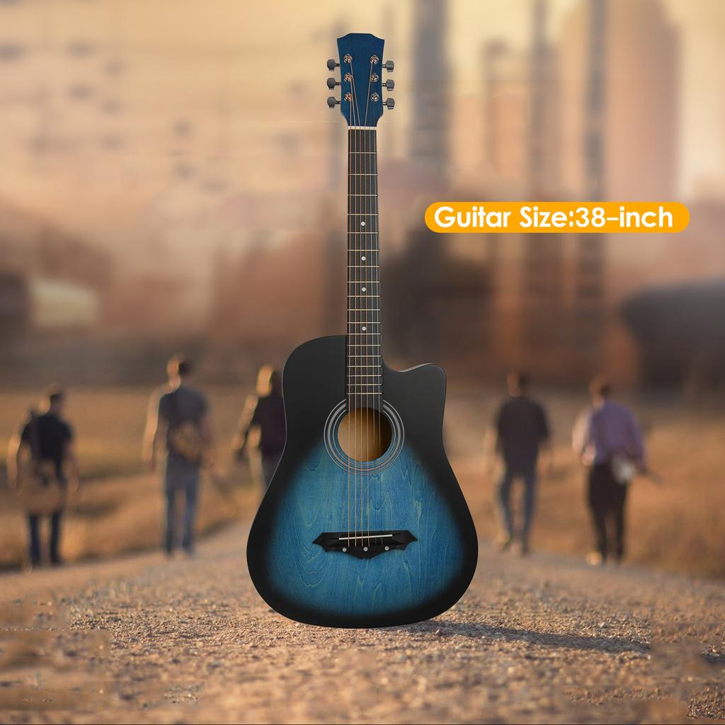 Акустическая гитара в вырезе, 38-дюймовая народная гитара, натертая вручную липа, с целлулоидным медиатором, держателем медиатора,