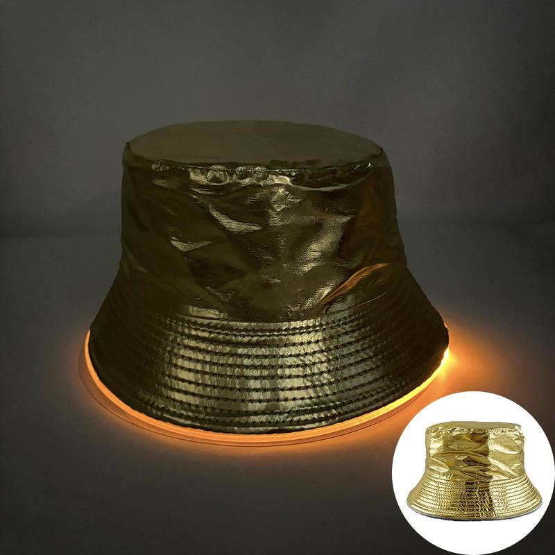 Adult LED Light-Up Flat Top Sun Hat Unisex Logo Embroidery Bucket Cap Solid Color Promotional Gift