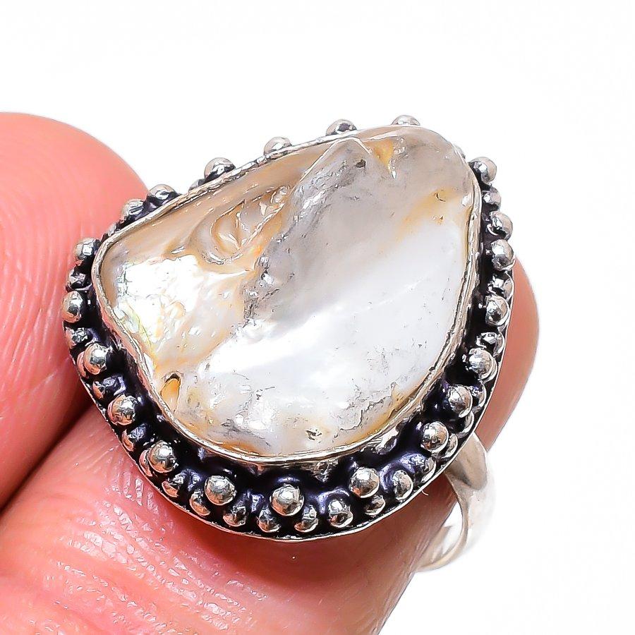 Biwa Pearl Handmade 925 Sterling Silver Jewelry Ring Size 8 G5f27