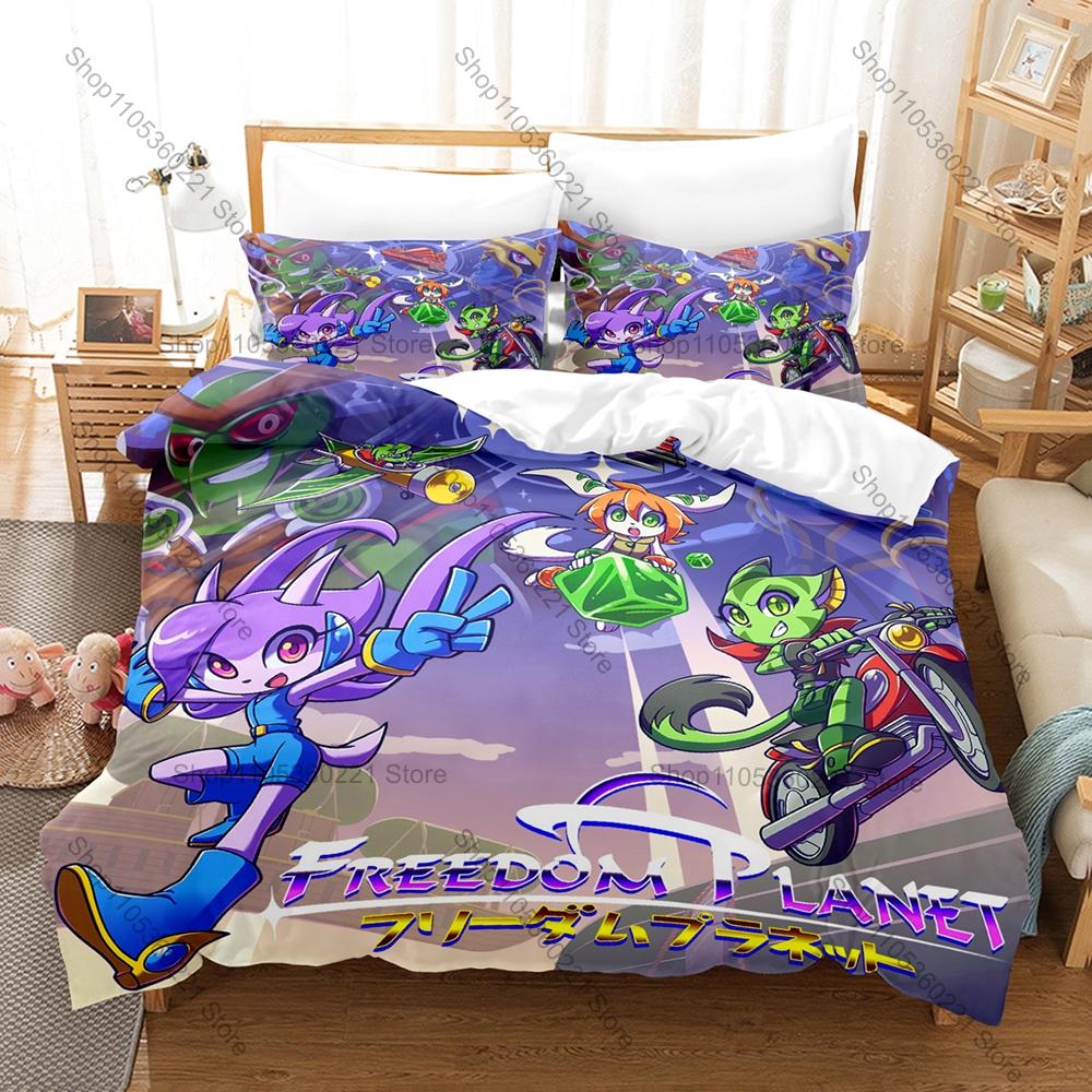 Классическая инди-платформерная игра Freedom Planet Полностью напечатанное 3-предметное постельное белье Пододеяльник + 2 наволочки Подростковая комната в общежитии Домашний декор