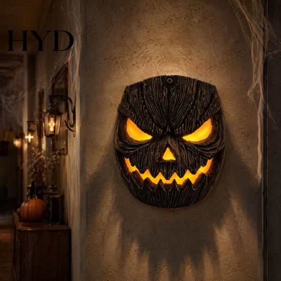 Halloween Outdoor Lightshade Pumpkin Face Figurine, Wall Mounted Tree Statue, Festive Mask Spooky Resin Hugger for Yard, Decor Seasonal Art