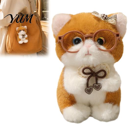 Plushie Gift for Girls Cute Plush Kitten Pendant with Glasses And Tie, Soft Stuffed Animal Keychain Backpacks Keys, Decorative Hanging Kids Toy