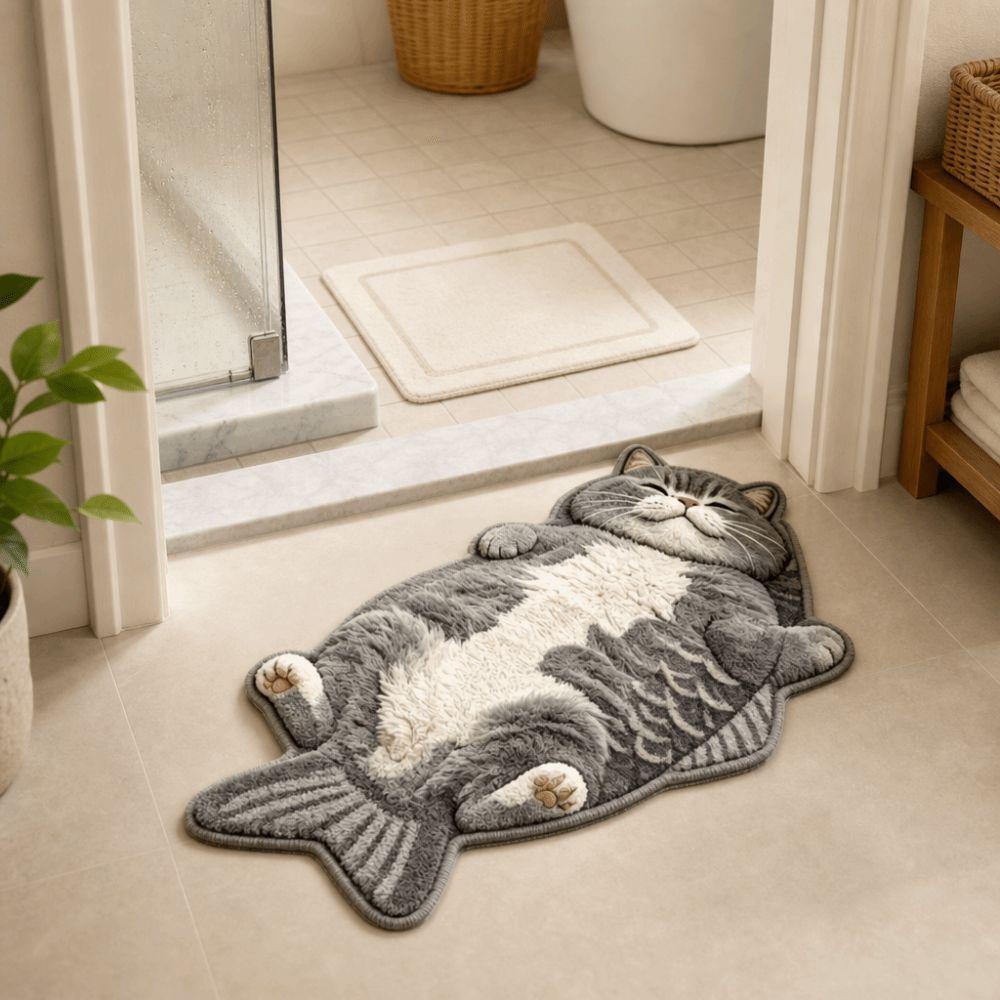 Easy to Clean Fish-Shaped Area Rug Non-Slip Cartoon Cat Carpet Funny Home Decor Carpet Bedrooms