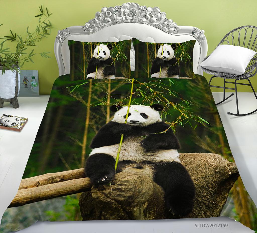3D Panda Series Bedding Set Animal Theme Series Quilt Cover Pillow Case 2 or 3 Pieces of Microfiber Fabric AU Extra Large Home Decoration