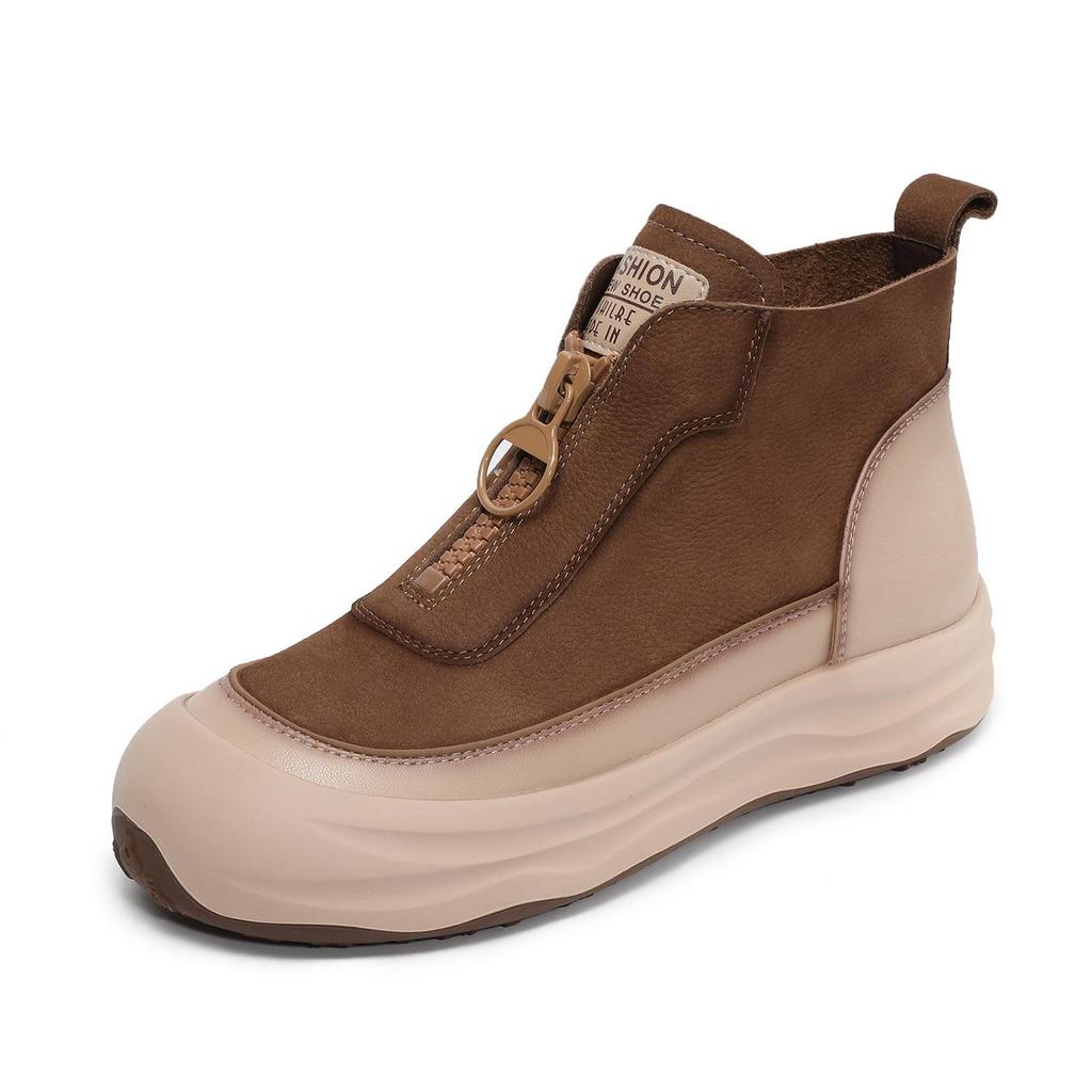 Johnature Ботильоны из натуральной кожи в ретро-стиле на толстой подошве с передней молнией, повседневная обувь на плоской платформе