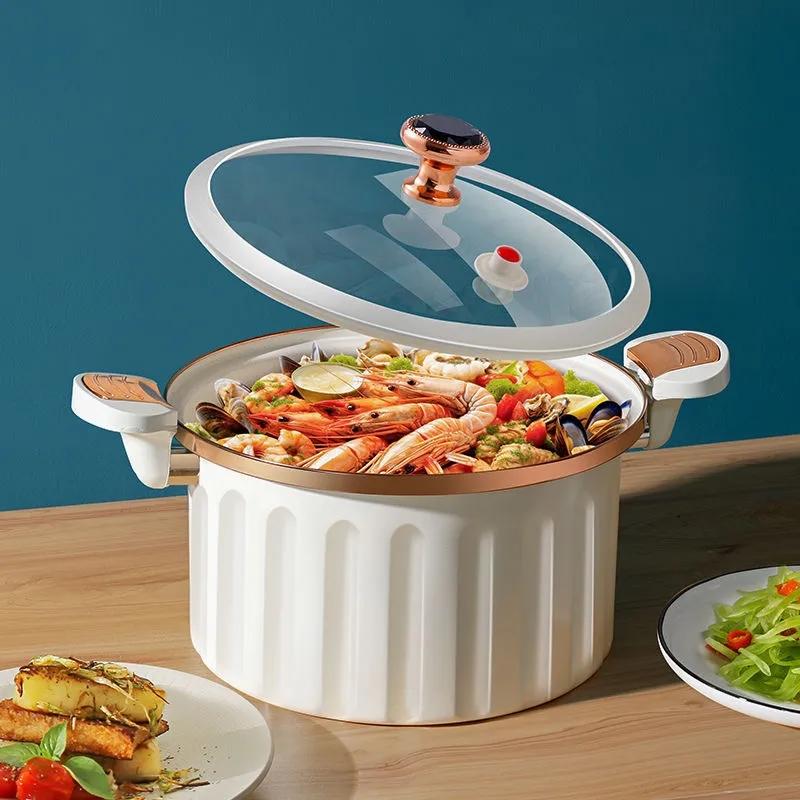 8л эмалированная кастрюля под микродавлением, корейская вакуумная кастрюля с антипригарным покрытием, кастрюля для супа с антипригарным покрытием, кастрюля для тушения, кипящая кастрюля с двойным ухом, кастрюля для тушения