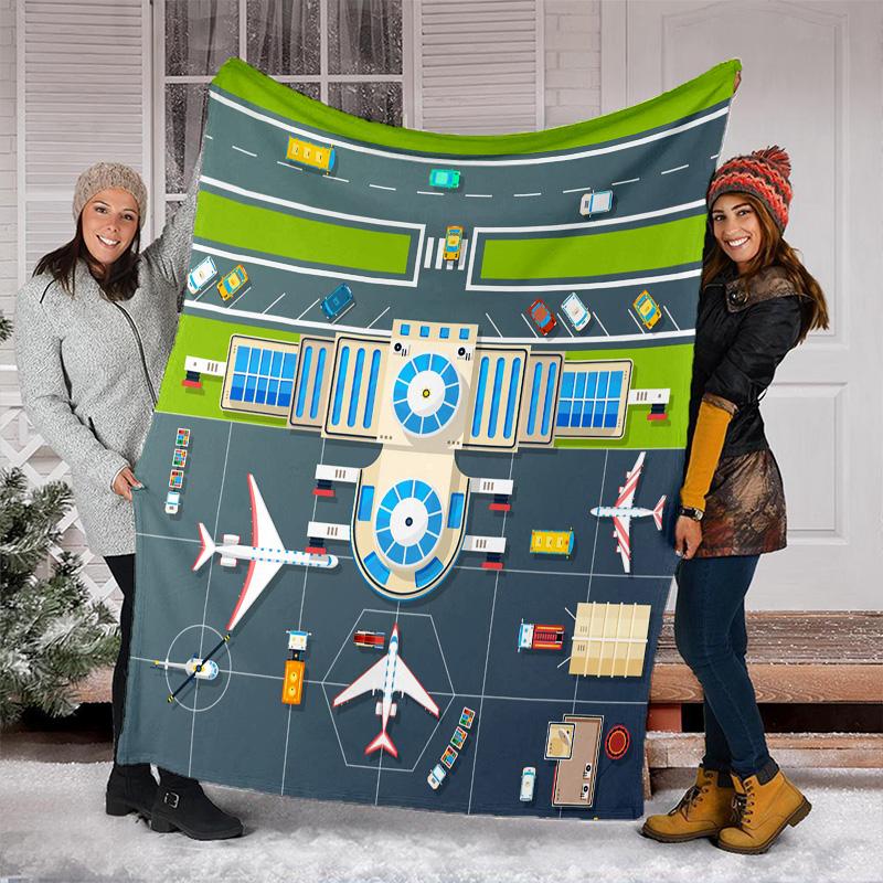 Airport Runway Map Print Blanket Soft Comfortable All Seasons Suitable Sofa Office Nap Travel Birthday Gift Christmas Present