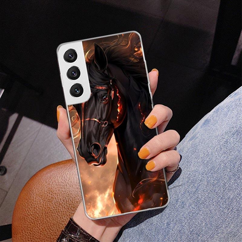 Animal Black Horse Phone Case For Samsung Galaxy S24 S25 Edge S26 Ultra S23 S22 S21 Plus S20 FE + Personalized Print Cover Galax
