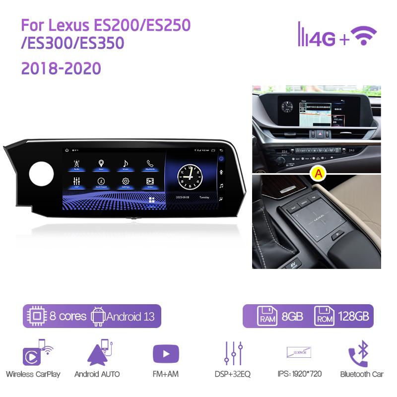 12.3" Car Multimedia Player For Lexus ES200/ES250/ES300/ES350 2018-2020 GPS Navigation Android13 8+128G CarPlay 4G 360 Camera