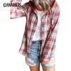 Весенне-осенняя женская рубашка, модная повседневная рубашка в клетку с капюшоном и цветными блоками