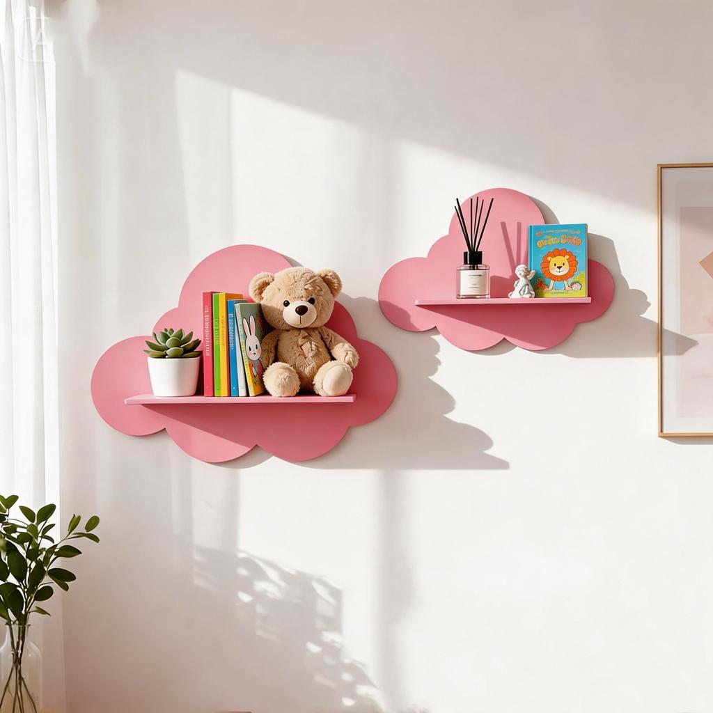 Multi-Functional Cloud-Shaped Wooden Wall Shelf - Durable Minimalist Wall-Mounted Storage Rack