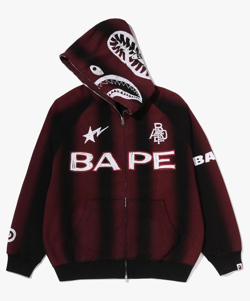 Bape Худи на молнии свободного кроя с ручным рисунком "Футбольная акула" (M) черный