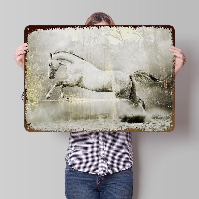 Horse In The Forest Poster Customized Vintage Metal Signs Wall Art Retro Tin Plaque for Home Decorations Living Room Desk Decor