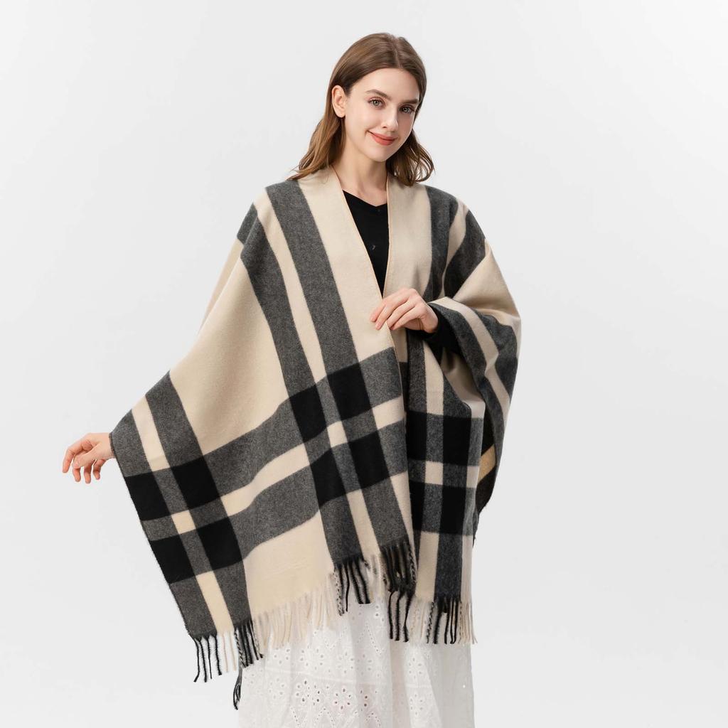 Shawl Imitation Cashmere Knitted Scarf Split Fork Oil Painting Cape Cloak Outside