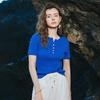 Chuyu Women's Shimmer Knit Short-Sleeved Round Neck Top