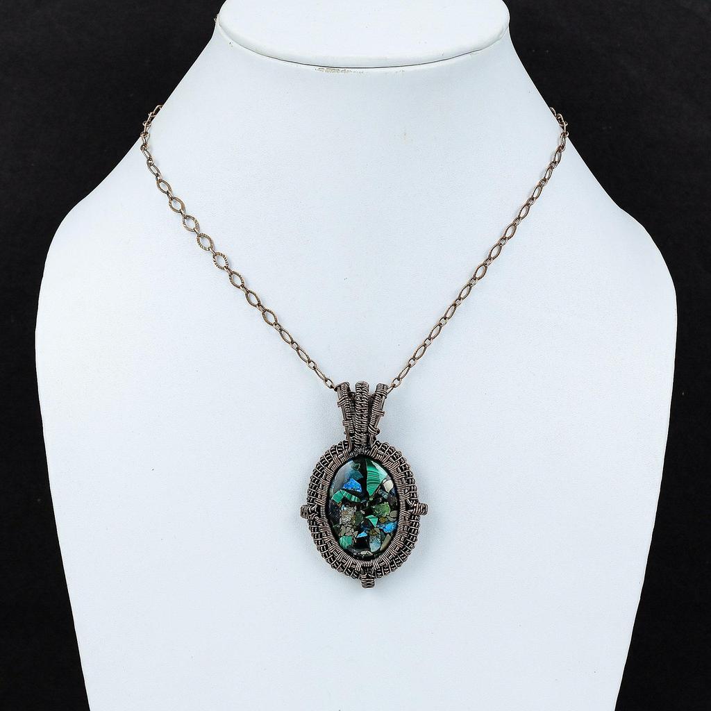 Медный лазуритовый малахитовый кулон, медная проволока, обернутая драгоценным камнем, кулон ручной работы из меди, совершенно новый кулон, обернутый проволокой, ювелирные изделия для подарка