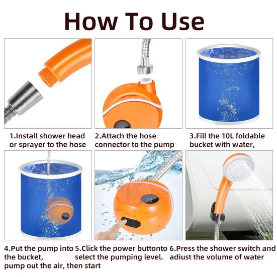 Portable Camping Shower Camp Hiking Car Pump USB Rechargeable Outdoor Washing Pet Cleaning RV