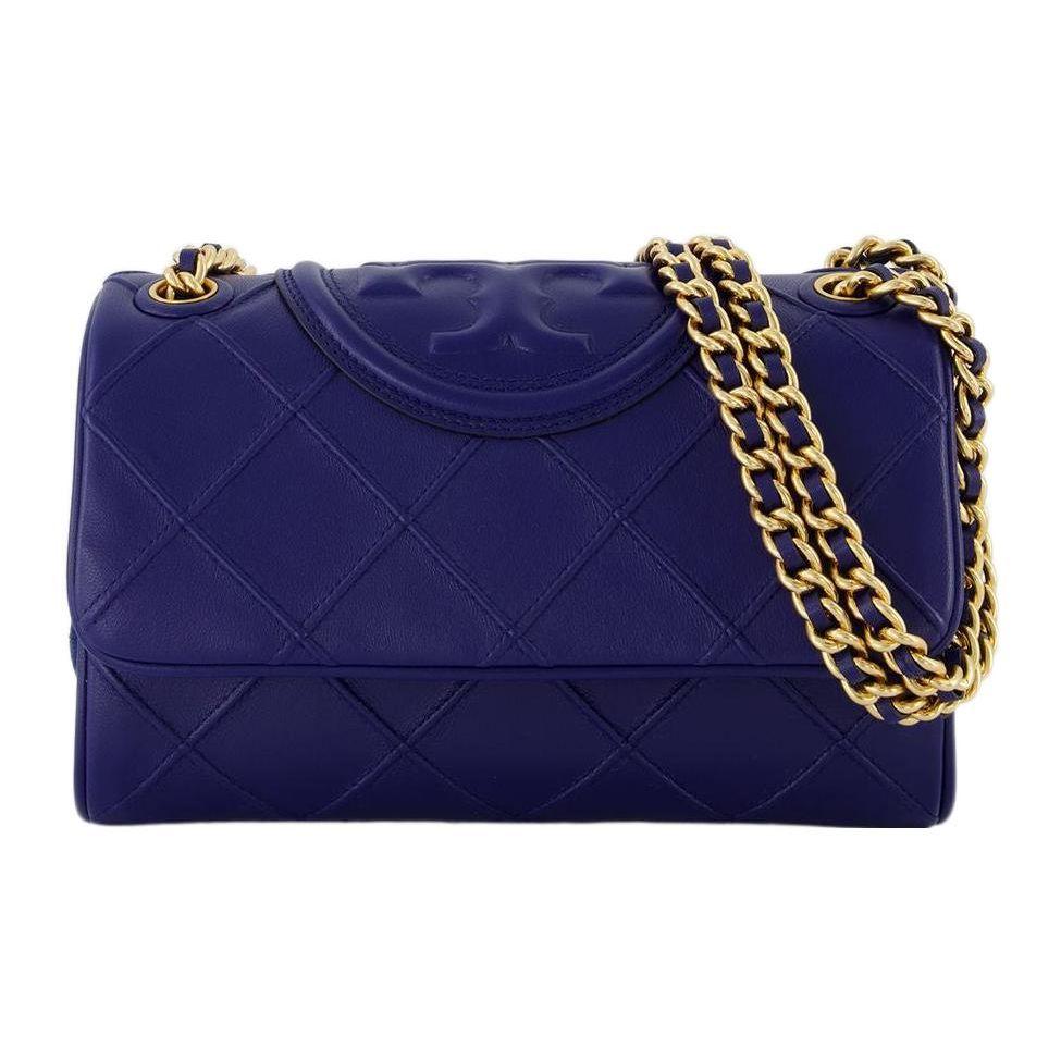 Tory Burch Fleming Diamond Pleated Adjustable Strap Napa Leather And Suede Trim Crossbody Bag Women crossbody bag Navy-Blue 139060-402