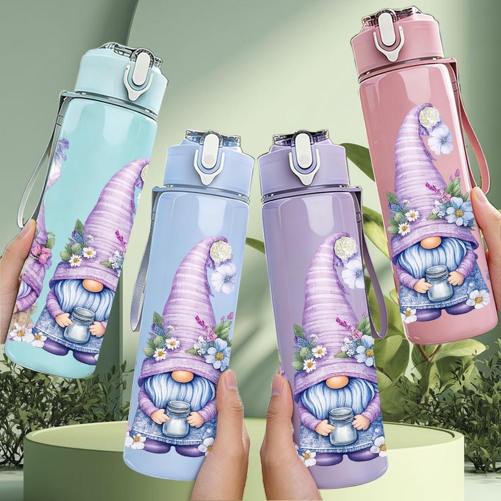1PC Three Cute Gnome Christmas Cartoon 750ml Color Plastic Sports Water Bottle Leakproof Flip Straw Lid Suitable for Sports Office Home Use