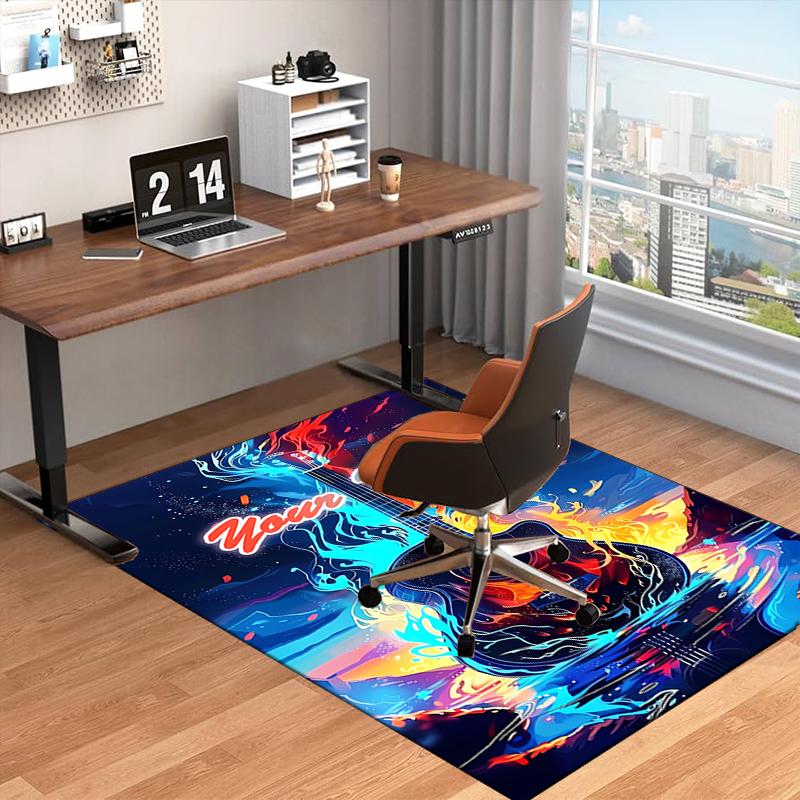 1PC Custom Name Guitar Flames Artwork Theme Floor Mat Ideal for Living Room, Game Rooms, Office, Bedroom Floor Mat Playful Design