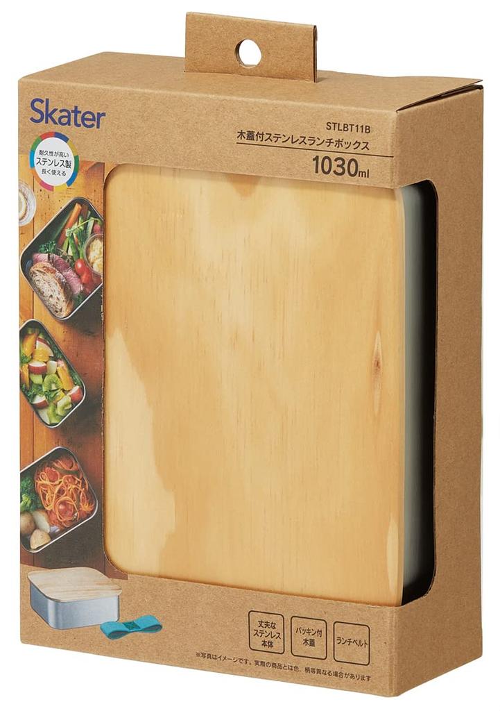 Skater Stainless Steel Lunch Box with Wooden Single 1030ml Lid, Tier, Capacity, Men's, STLBT11B-A