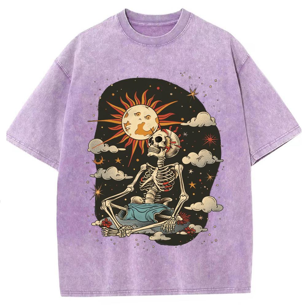 Мужские футболки с принтом в виде черепа и солнца в винтажном стиле, уличный хип-хоп, ретро, панк, готика, харадзюку, повседневные, хлопковые, с коротким рукавом