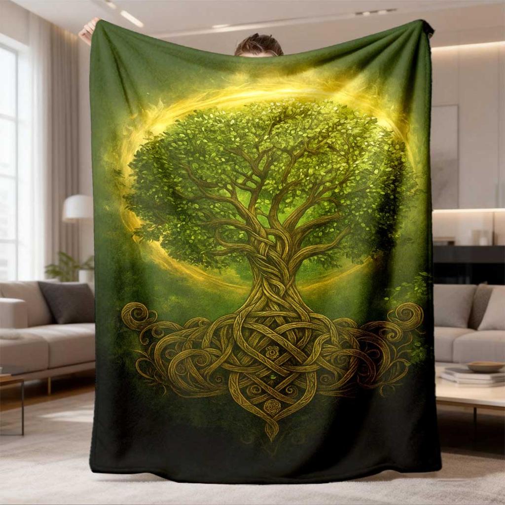 1pc Bohemian Tree of Life Flannel Blanket - Soft Lightweight Throw Suitable for Couch, Bed, Travel | Ultrasound-Pleated Multicolor Bedspread | Cozy Wa