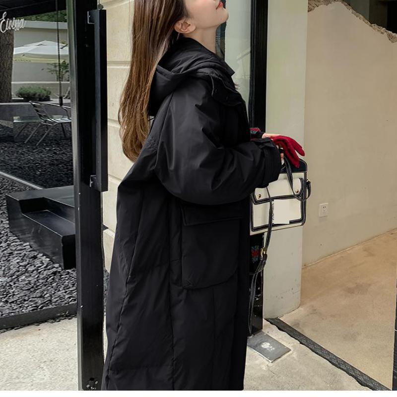 Женские зимние пальто и куртки, свободные парки средней длины с женским черным топом с капюшоном