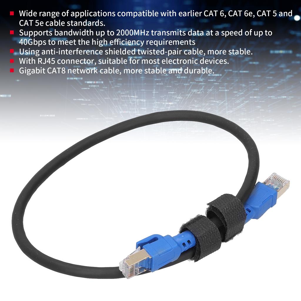 Ethernet-кабель Cat8 40 Гбит/с 2000 МГц с позолоченными разъемами RJ45 LAN-провода для хабов, маршрутизаторов с адаптерами(0,5 м 1,6 фута )