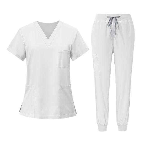 Женская больничная форма, комплект из 2 шт./компл., комплект с v-образным вырезом и короткими рукавами, несколькими карманами, топы с эластичной резинкой на талии, комплект быстросохнущих рабочих костюмов для салонов красоты, стоматологических медсестер