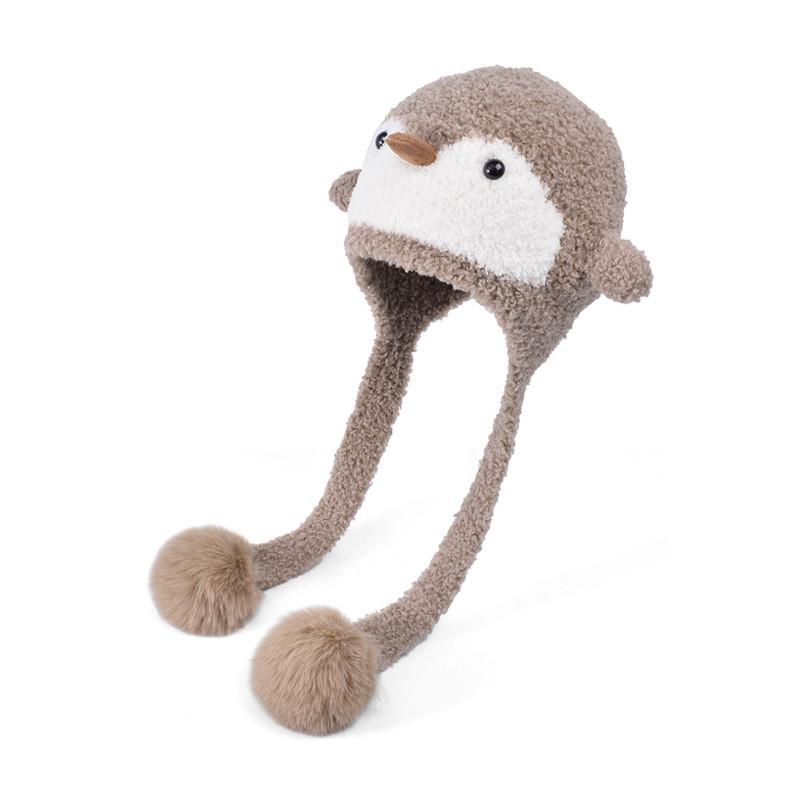 Детская милая вязаная шапка-бини с пингвином из пушистого полиэстера для холодной погоды и тепла для головы