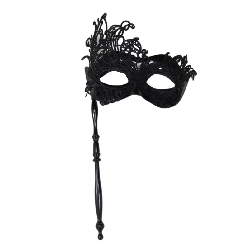 Sophisticated Handheld Parties Mask For Masquerades Event Feathered Lace Design Lightweight Build Comfortable Grip