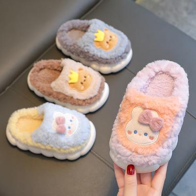 Зимние детские хлопковые тапочки, теплые и нескользящие флисовые тапочки для мальчиков и девочек, детская шерстяная хлопковая обувь