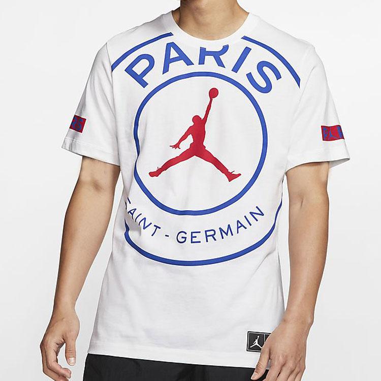 Jordan SS20 Paris Saint-Germain Logo Tee Men Tops White BQ8385-100