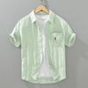 1267 Solid Color Short Sleeve Cotton Linen Shirt