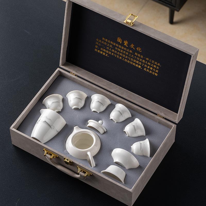 Suet Jade White Porcelain Xishi Pot Set, a Complete Set of Kung Fu Tea Sets, High-end Business Souvenirs, Gift Boxes, Boutique Products