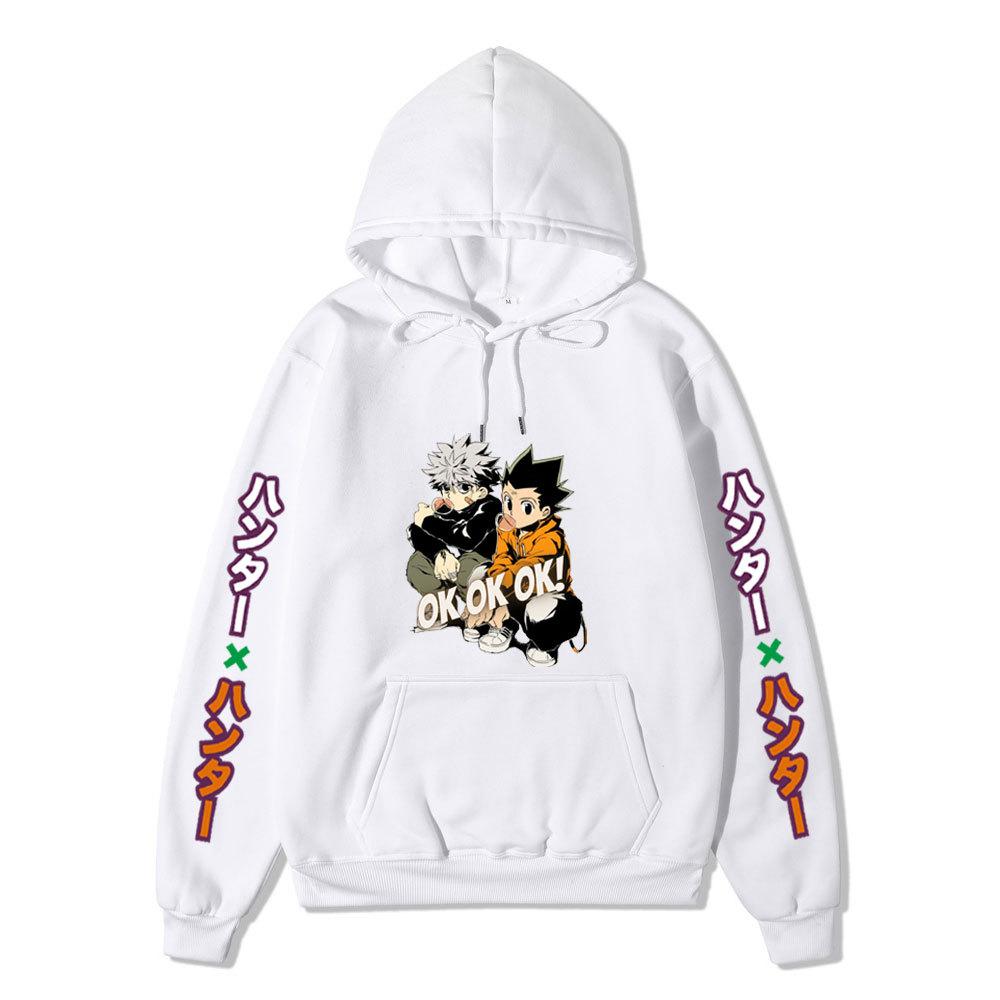 Hunter X Hunter Gon Killua Unisex Fleece Hoodie Vertical Japanese Text Sleeve Anime OK Print Long Sleeve Pullover Sweatshirt